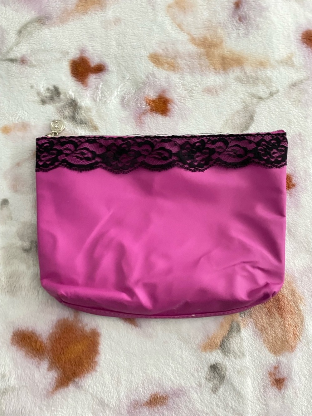 Pink Lace Trim Cosmetic Pouch